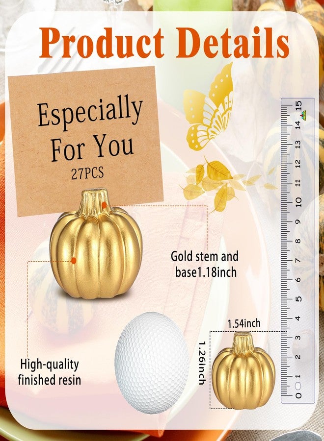 Barydat مجموعة باريدات لتزيين طاولة الخريف، 27 قطعة، حامل بطاقات أسماء على شكل يقطينة ذهبية صغيرة، حامل بطاقات أسماء على شكل يقطينة، حامل أرقام طاولات، مثالية لتزيين عيد الشكر، وحفلات الزفاف ذات الطابع الخريفي، وحفلات الغداء، وغيرها. - Image 2